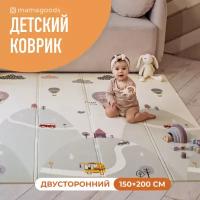 Детский коврик для ползания складной двухсторонний игровой термоковрик Mamagoods 150х200 Горы и зверята