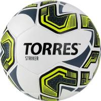 Мяч футбольный TORRES Striker, арт. F321035, размер 5, 30 панелей, гладкий TPU, 2 подкладочных слоя, машинная сшивка, белый-серый-желтый