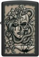 Оригинальная бензиновая зажигалка ZIPPO Classic 48616 Gory Tattoo с покрытием Black Matte