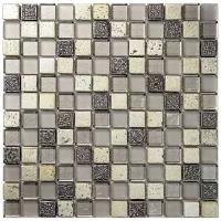 Мозаика из стекла травертина и агломерата Natural Mosaic BDA-2323 серый бежевый квадрат