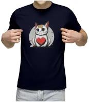 Мужская футболка «Кошка с сердцем, валентинка»