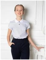 Блузка для девочки с коротким рукавом, одежда для школы / Белый слон 5147 (белый в горошек) р.158