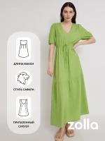 Платье Zolla, повседневное, прилегающее, макси, открытая спина, размер XS, зеленый