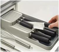 Органайзер для ножей в шкаф. Лоток хранения ножей любых размеров длинны с фиксатором лезвий. Подставка двухуровневая сушилка. IkoloL
