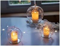 Светящееся ёлочное украшение свеча В шаре орнамент завитки, мерцающий тёплый белый LED-огонь, 10 см, батарейки, Edelman