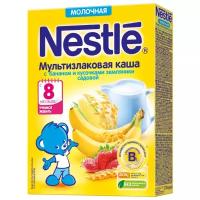 Каша Nestlé молочная мультизлаковая с бананом и кусочками земляники садовой, с 8 месяцев, 220 г