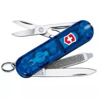 Нож-брелок VICTORINOX Signature Lite, 58 мм, 7 функций, полупрозрачный синий