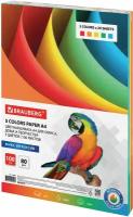 Бумага цветная BRAUBERG, А4, 80г/м, 100 л, (5цв. х20л), интенсив, для офисной техники, 112461