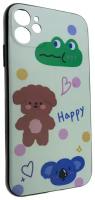 Чехол на смартфон iPhone 11 (6.1) накладка детская силиконовая с закрытыми кнопками с ламинированным прикольным рисунком для ребенка Веселые медведи