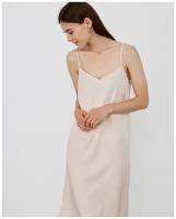 Атласное платье-комбинация с разрезом, светло-бежевый