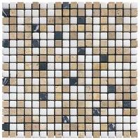 Мозаика из мрамора Natural Mosaic MT-08-15T белый бежевый черный квадрат