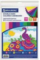 Картон цветной Brauberg А4 тонированный В массе, 100 листов 10 цветов, 220 г/м2