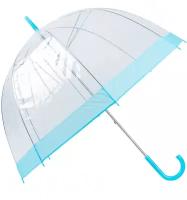 Зонт прозрачный купол голубой Эврика, зонт трость женский, мужской, 8 спиц, диаметр купола 82 см