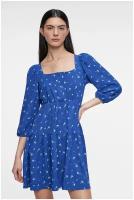 Платье мини приталенное с вырезом каре и ярусной юбкой Befree 2321196524-45-M синий принт размер M