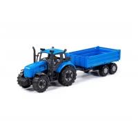 Трактор с бортовым прицепом, инерционный (синий), длина 37 см (в коробке)