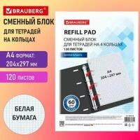 Сменный блок к тетради на кольцах большого формата А4, 120 л, BRAUBERG, Белый, 404518