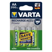 Аккумулятор Ni-Mh 2100 мА·ч 1.2 В VARTA Recharge Accu Power 2100 AA, в упаковке: 4 шт