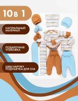 Детский комплект одежды на выписку для новорожденных в роддом в подарок для малыша Снолики, 10 предметов, голубой р-р 56