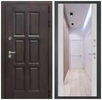 Входная дверь уличная для дома с терморазрывом LONDON с внутренней панелью зеркало максимум, цвет сандал белый, размер по коробке 880х2050, левая