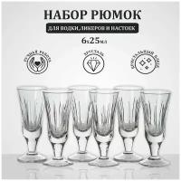 Рюмки на ножке для водки, ликера, настоек и наливок, объем 25 мл, набор 6 шт. Неман 2879 700/6