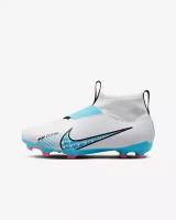 Детские бутсы NIKE JR ZOOM SUPERFLY 9 ACAD FG/MG бело-голубые 3Y