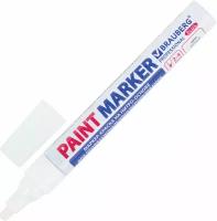 Маркер-краска лаковый paint marker по стеклу / бетону / авто 4 мм, Белый, Нитро-основа, алюминиевый корпус, Brauberg Professional Plus, 151444