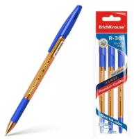 Набор ручек шариковых 3 штуки ErichKrause, узел 0.7 мм, синяя, резиновый упор, 1 набор