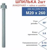 Шпилька анкерная М20х260 к.п.5.8 прочность по ГОСТ