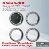 Комплект накладок колец на дефлекторы воздуховода - 4 шт. на Рено/ Renault Logan/ Renault Duster/ Renault Sandero, Лада Ларгус / LADA Largus