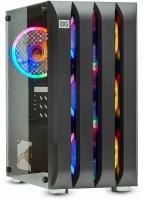 Корпус Minitower ExeGate Mistery R3 (mATX, без БП, 2*USB+1*USB3.0, аудио, черный, 4 вент. 12см с RGB подсветкой, боковая панель - закаленное стекло)