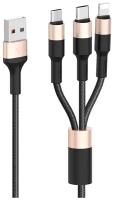 Кабель USB HOCO X26 Xpress 3 в 1 для Lightning, Micro USB, Type-C, 2.0A, 1 м, черный с золотым