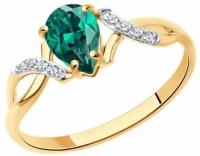Кольцо Diamant online, золото, 585 проба, фианит, изумруд синтетический, размер 18.5, зеленый