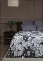 Плед TexRepublic Absolute 180х200 см, 2 спальный, велсофт, покрывало на кровать, теплый, мягкий, серый, черный, белый с принтом Камешки