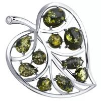 Брошь Diamant, серебро, 925 проба, родирование, фианит, янтарь прессованный