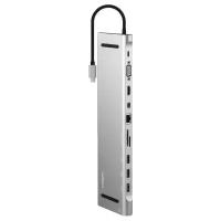 Мульти хаб Rombica Type-C Station 3 x USB 3.0 / microSD / SD / RJ45 / mini DisplayPort / HDMI / VGA / Type-C / 3.5 mm audio серебристый (TC-00160)