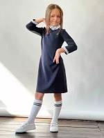 Платье для девочки школьное бушон SK2410, цвет темно-синий (152-158)