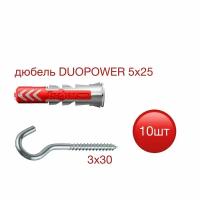 Дюбель нейлоновый DUOPOWER 5х25 с шурупом-крюком