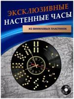 Часы настенные из Виниловых пластинок - Цифры (золотая подложка)