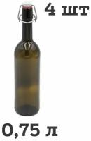 Бутылка с бугельной пробкой стеклянная оливковая 0,75 л, 4 шт