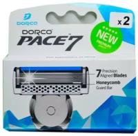 Оригинал, Сменные кассеты Dorco PACE7 (2 кассеты), 7-лезвийные, увл. полоса, крепление PACE