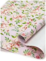 Бумага подарочная, упаковочная Riota Цветы пионы, розовая, 70х100 см, 1 шт