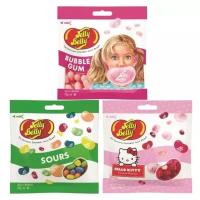 Конфеты Jelly Belly Bubble Gum 70 гр. + Кислые фрукты 70 гр. + Hello Kitty 60 гр. (3 шт.)