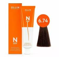 OLLIN Professional Стойкая крем-краска для волос N-Joy Color Cream, 6/74 темно–русый коричнево-медный, 100 мл