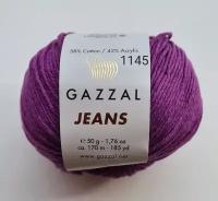 Пряжа полухлопок Gazzal Jeans/Газзал Джинс - сиреневый (1145), 1 шт, 58% хлопок, 42% акрил, 170м/50гр, для вязания игрушек, одежды и сумок