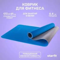 Коврик для йоги StarFit FM-201 (173x61x0,4 см) синий/серый