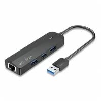 Сетевой адаптер Vention USB 3.0 M/Gigabit Ethernet RJ45 F+OTG хаб 3xUSB Черный - 0.15м