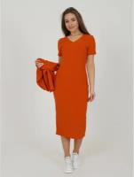 Платье-лапша ИСА-Текс, в классическом стиле, свободный силуэт, миди, размер 58, оранжевый