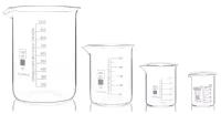 Набор лабораторных стаканов (тип Н, низкий с делениями и носиком, термостойкий) ТС 1000, 250, 50, 10 мл