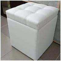 Пуфик БонМебель Квадро, белый, 36х36х44 см, пуф с ящиком для хранения, экокожа, пуфик в прихожую, мебель