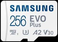 Карта памяти Samsung microSDXC 256 ГБ Class 10, V30, A2, UHS-I U3, R 130 МБ/с, адаптер на SD, 1 шт., белый